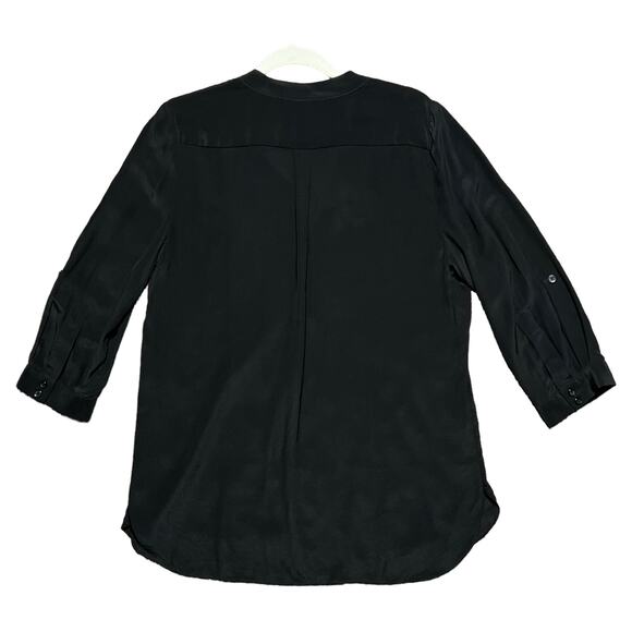 Moda International Silk Blouse with Roll Tab Sleeves Women’s Size Medium Black - Picture 6 of 12